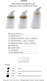 a.kobee Newborn Baby Bottle, Elite, Two 5oz and One 9oz (with Various flows)