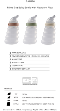 a.kobee Newborn Baby Bottle, Prime, 9oz (with Newborn flow)